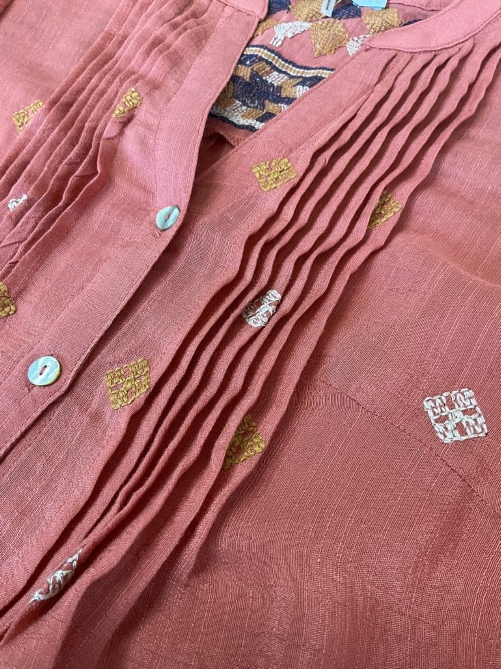 Figueroa & Flower Coral Embroidered Boho Peasant Blouse Petite S - Picture 5 of 7